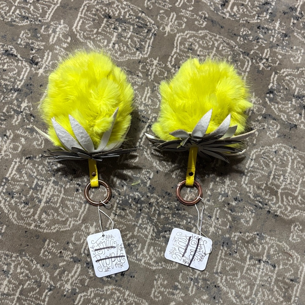 Free People Neon Yellow Faux Fur Pineapple Keychain Pair
